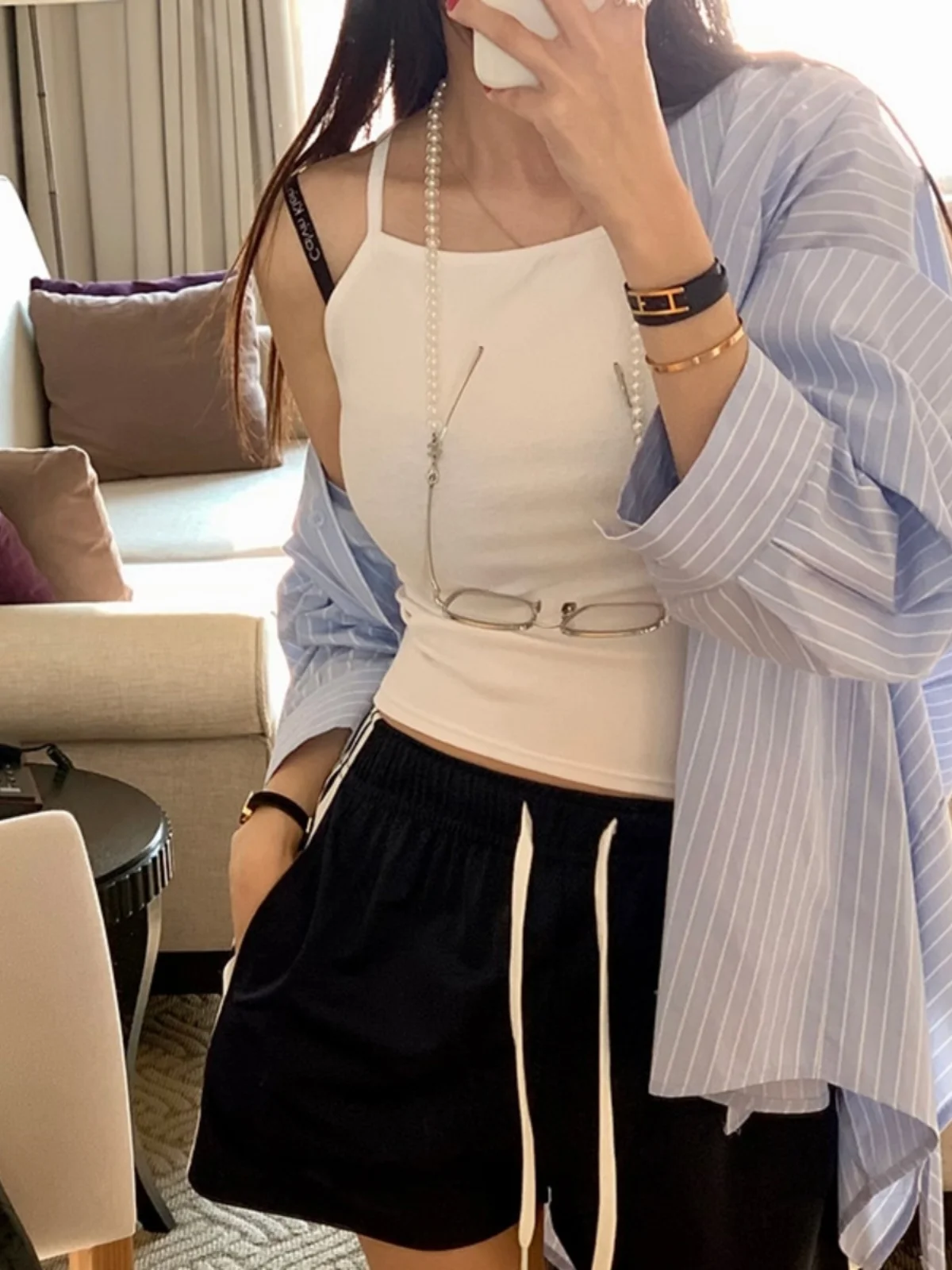 Damen Loose Fit Gestreifter Irt mit Gürtel, hinterer Schlitz, Vintage-Kragen, lang, Sve, Bürokleidung, lässiges Sle-Polyester-Material