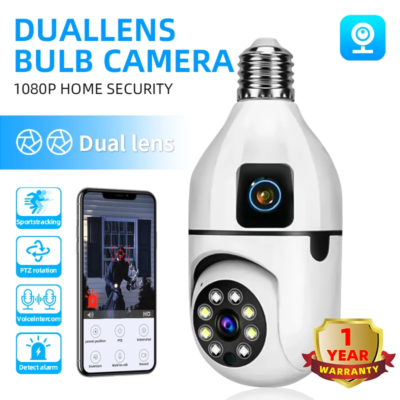 

8MP Bulb E27 Camera Dual Lens Wireless Two-way Audio Night Vision Cameras Smart Home Ip Camera Indoor Wifi Surveillance Camera