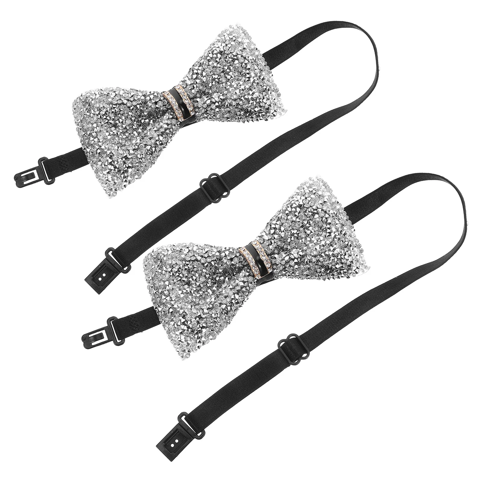 2개입 어린이용 보타이 크리스탈 라인스톤 프리타이드 조절 가능한 반짝이는 보타이 웨딩 공연 휴일 의상용