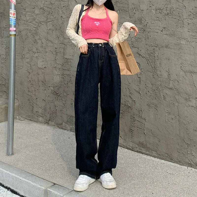 High Waist Draped Denim Jeans Women's American Straight Vintage Loose Slimming Wide Leg Long Pants Autumn Fashion plus Size