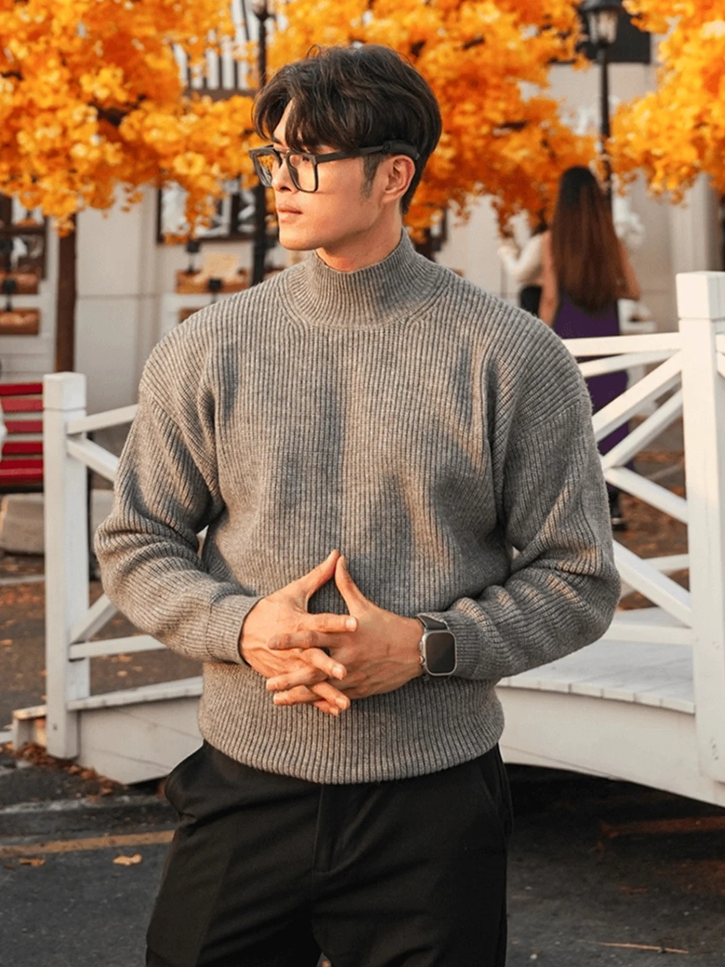 

ay f-High Collar Knitted Sweater Men's Loose Bot Base Layer irt Korean Sle Spring Autumn Casual Polyester Fiber