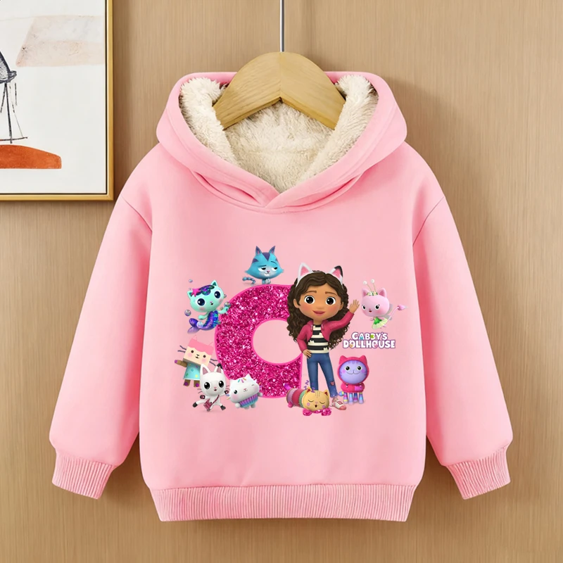 

Gabby Dollhouse Thickened Sweatshirt Hoodie Children Autumn Winter 2025 New Kids Cute Long Sleeve Coats Tops Girl Casual Clothes