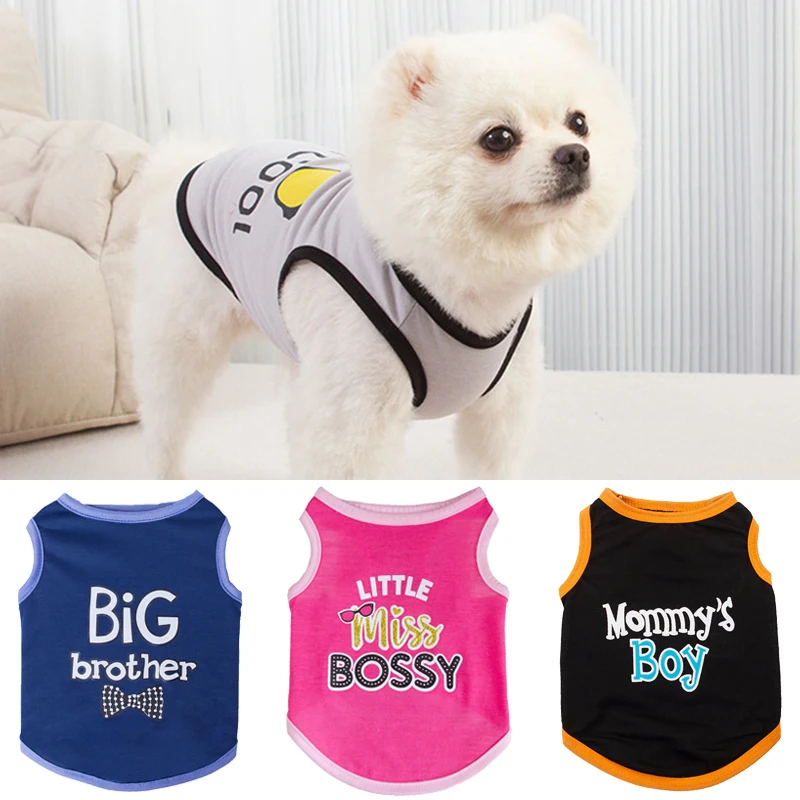 Vêtements d'été en coton pour animaux de compagnie, pour chiot, avec lettres imprimées, pour petits chiens, Chihuahua, Pinscher, Yorkshire