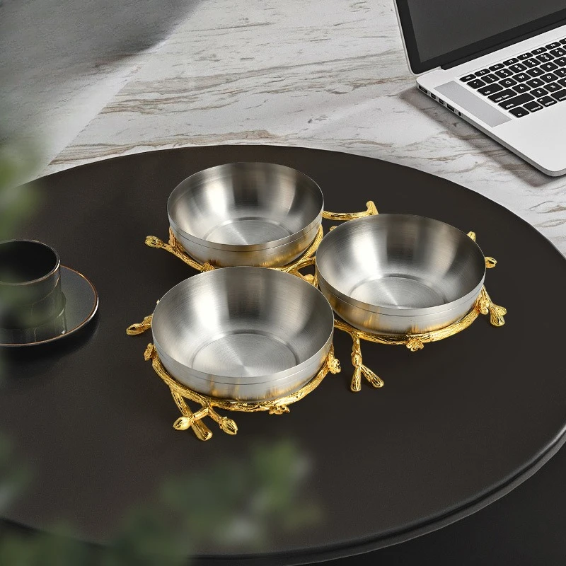 Light luxury platinum orchid snack bowl handmade stainless steel bowl light tableware fruit plate birthday gift wedding gift