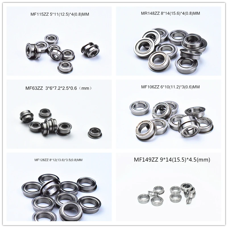 Chrome Steel 10pcs Metal Sealed Flange Bearings MF52ZZ MF63ZZ MF74ZZ MF85ZZ MF95ZZ MF105ZZ MF126ZZ MF128ZZ MF148ZZ