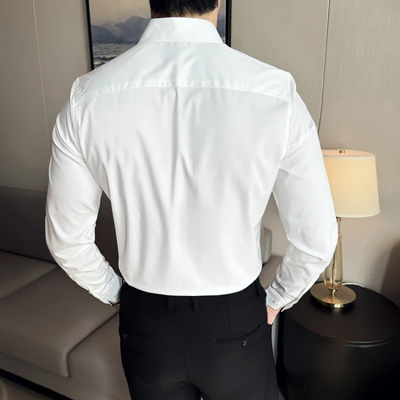 M-6XL High-quality business casual solid color shirt 2024 autumn new product, dress shirt  formal occasions, slim  breathable.