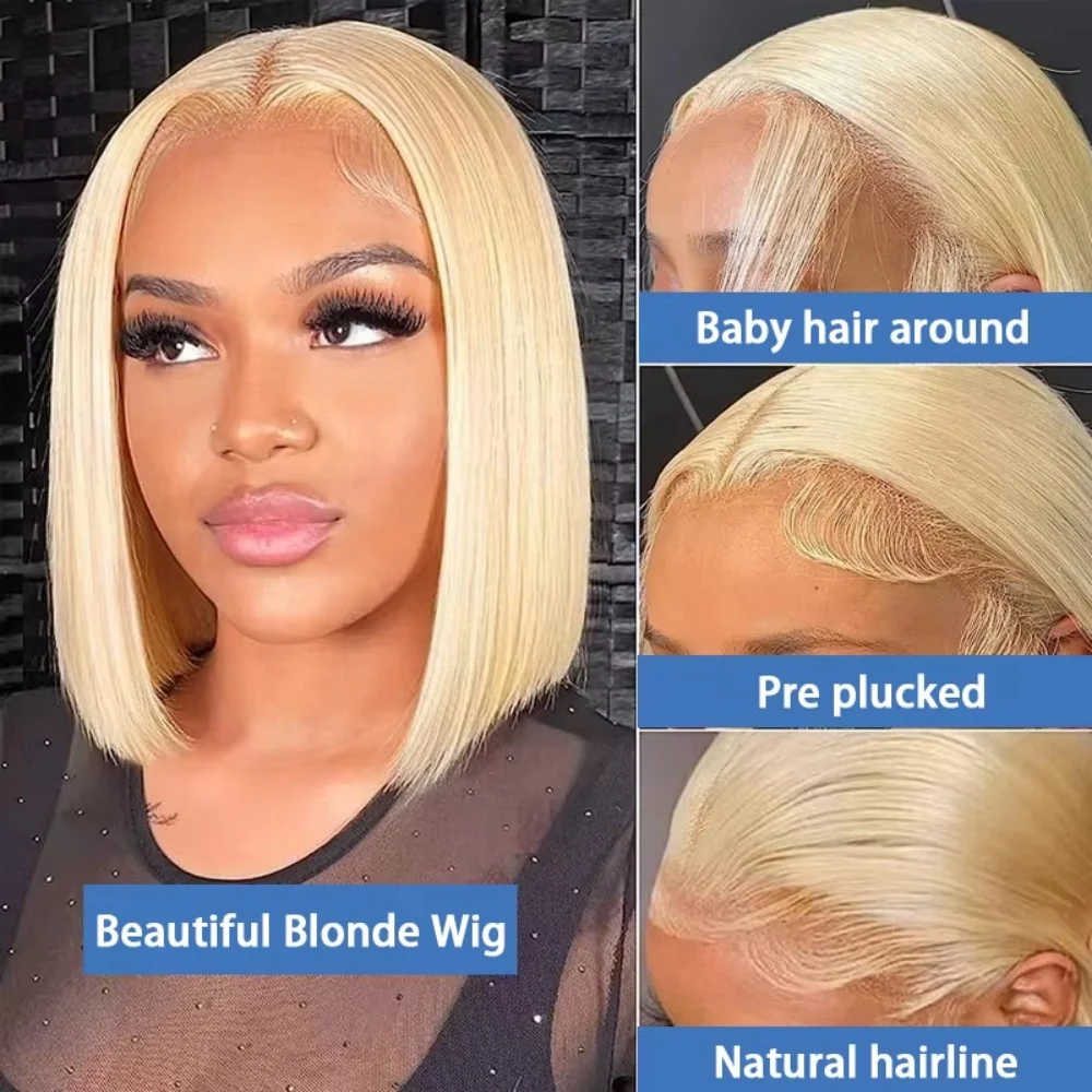 Honey Blonde 613 Colored Short Bob Wigs 8-14 Inch Bone Straight Pre-plucked 13x6 HD Lace Front Human Hair Bob Wigs For Women image 3
