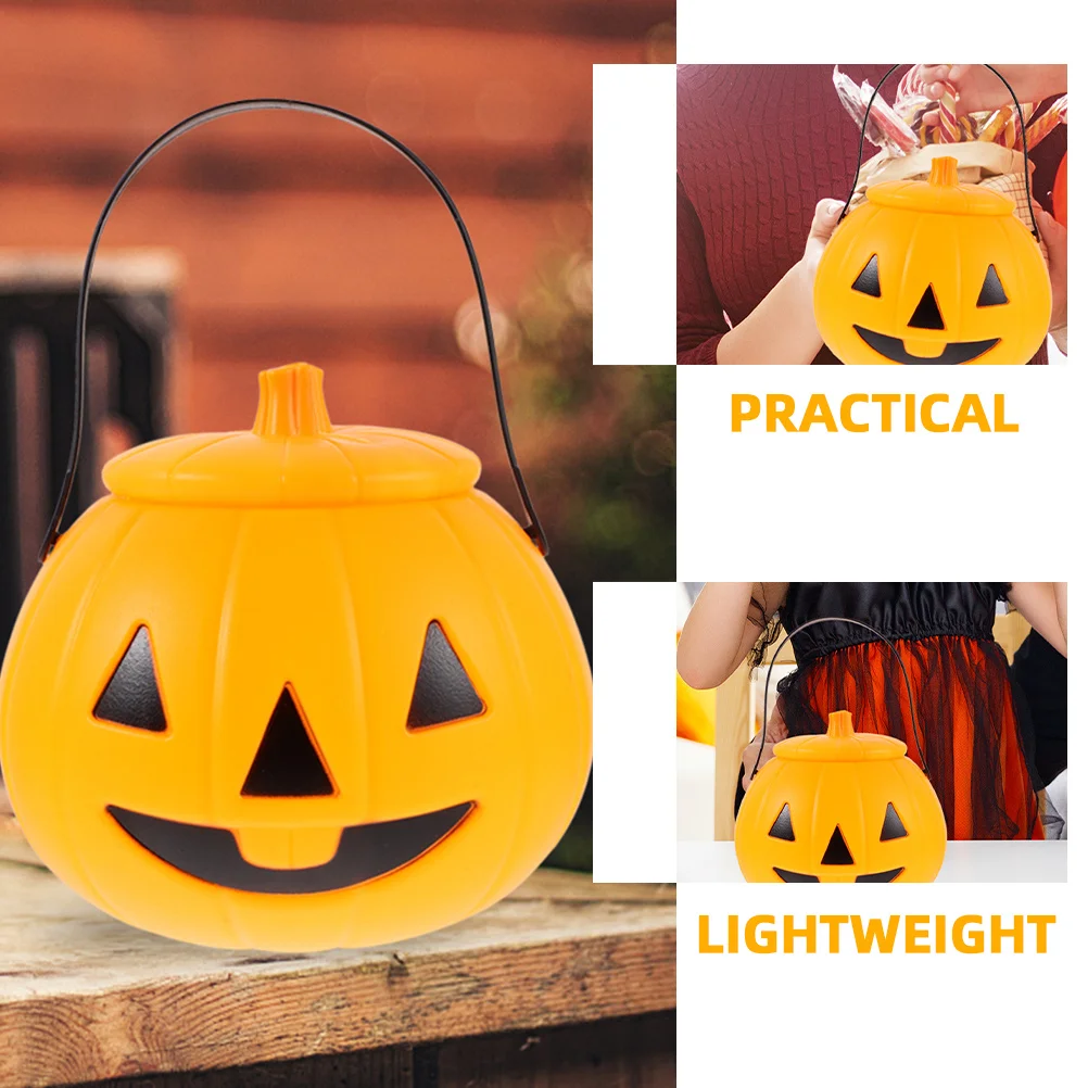 

2Pcs Portable Halloween Pumpkin Candy Buckets Lightweight Reusable Trick-Or-Treat Party Candy Holders with Handles