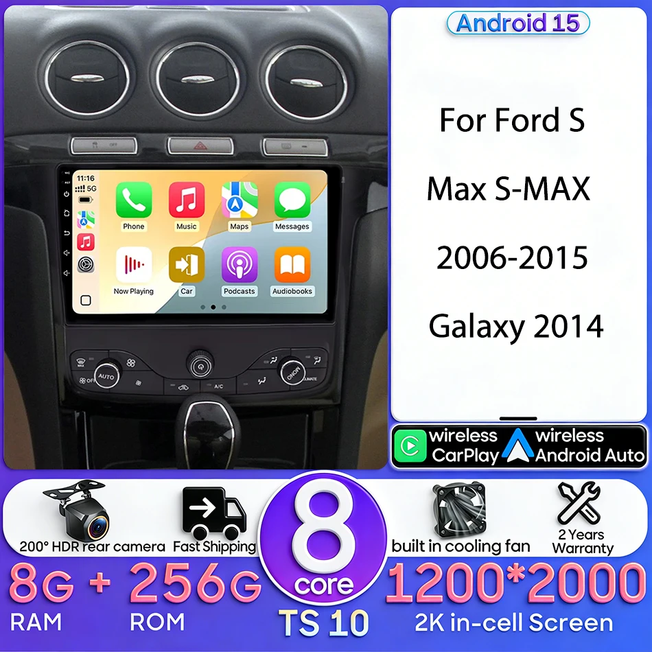 Для Ford S-Max 2006-2015, Galaxy 2014: автомобильная мультимедийная система Android с CarPlay, автомагнитола, видеоплеер, головное устройство, навигация GPS