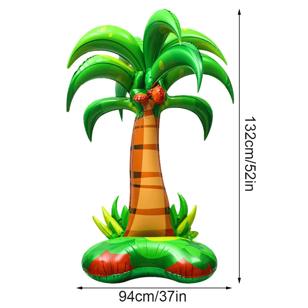 بالون كبير على شكل حيوان سفاري ونخيل وشجرة جوز الهند يقف على شكل أسد وزرافة من رقائق معدنية لتزيين حفلات أعياد الميلاد في الغابة