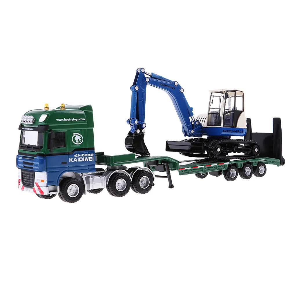 

1/50 Engeering Car Model Flatbed Trailer+ Kit Child Pull Push Toys