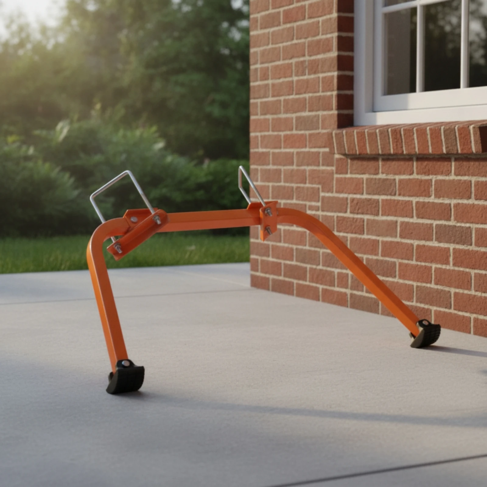 曲線型はしご安定器-スチール製はしご安定器-安定性補助具-オレンジコーティング表面保護-取り付けブラケット