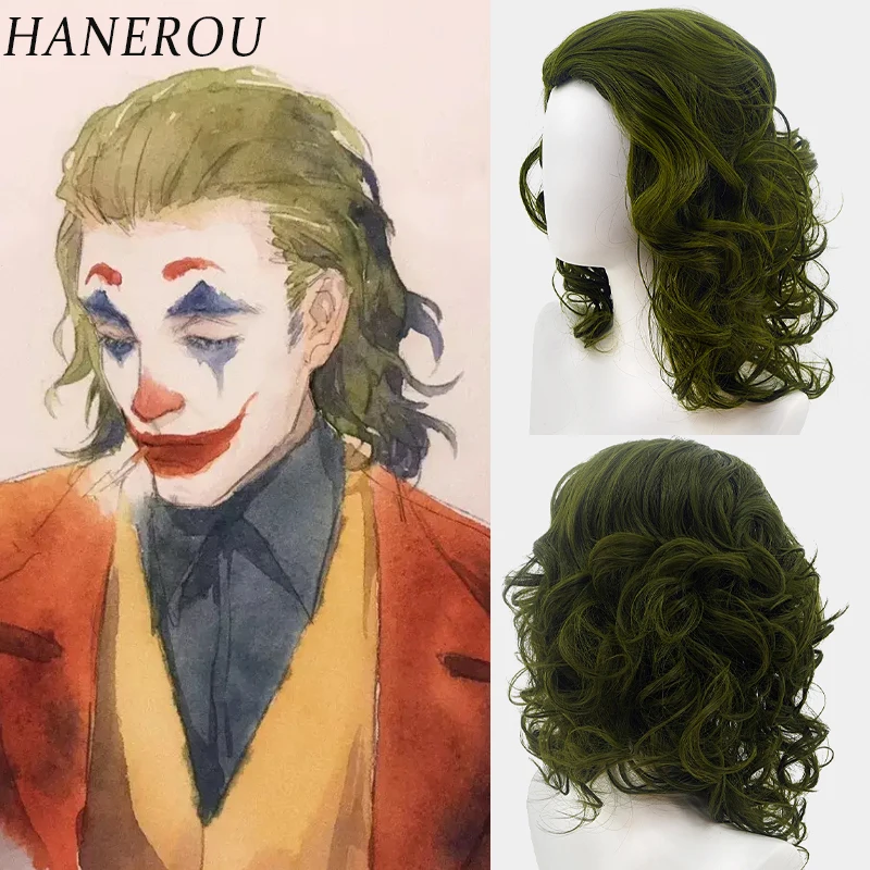 HANEROU Anime Joker Cosplay peluca ondulada sintética verde resistente al calor para Cosplay parte