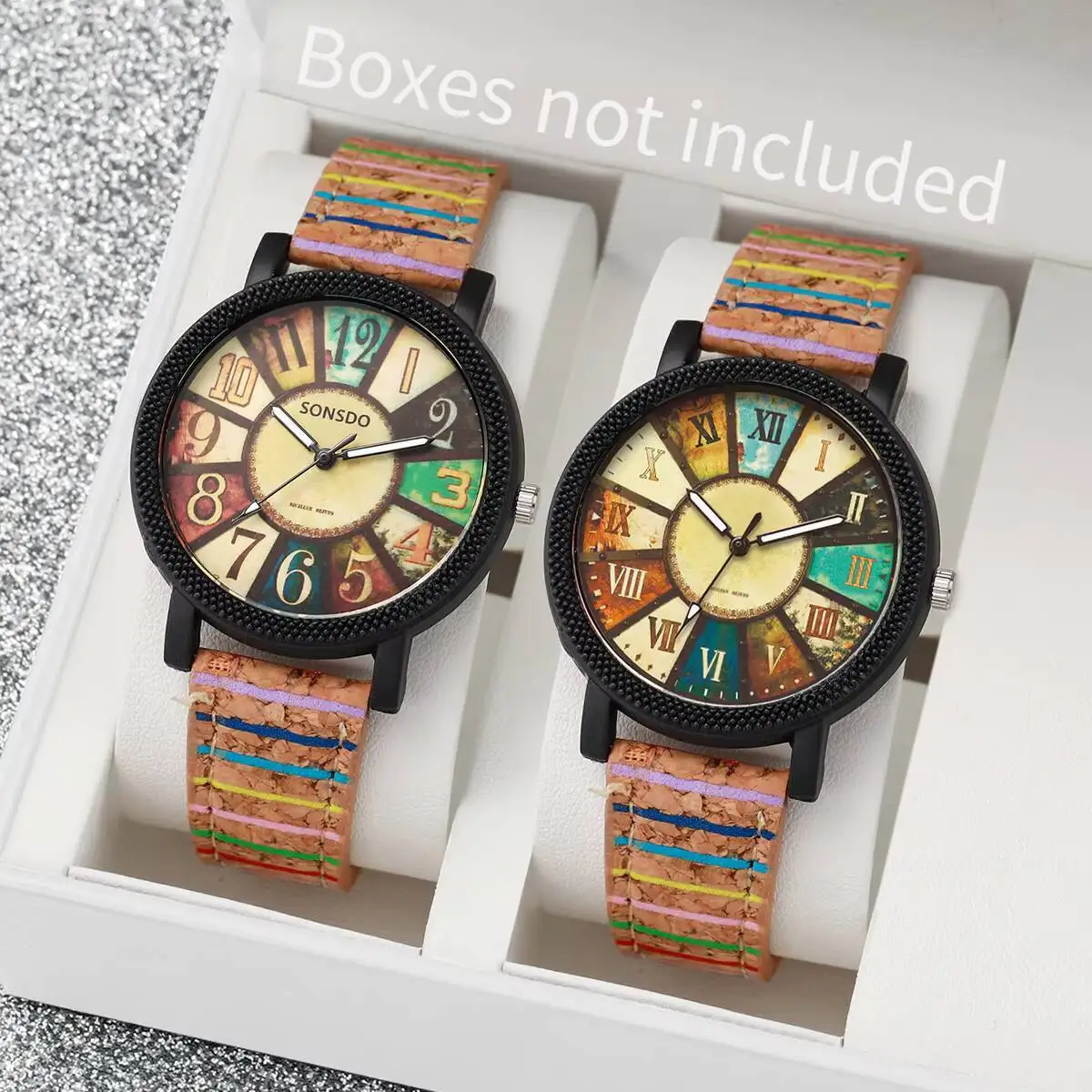 

2 шт./комплект, Женские Аналоговые кварцевые часы с кожаным ремешком