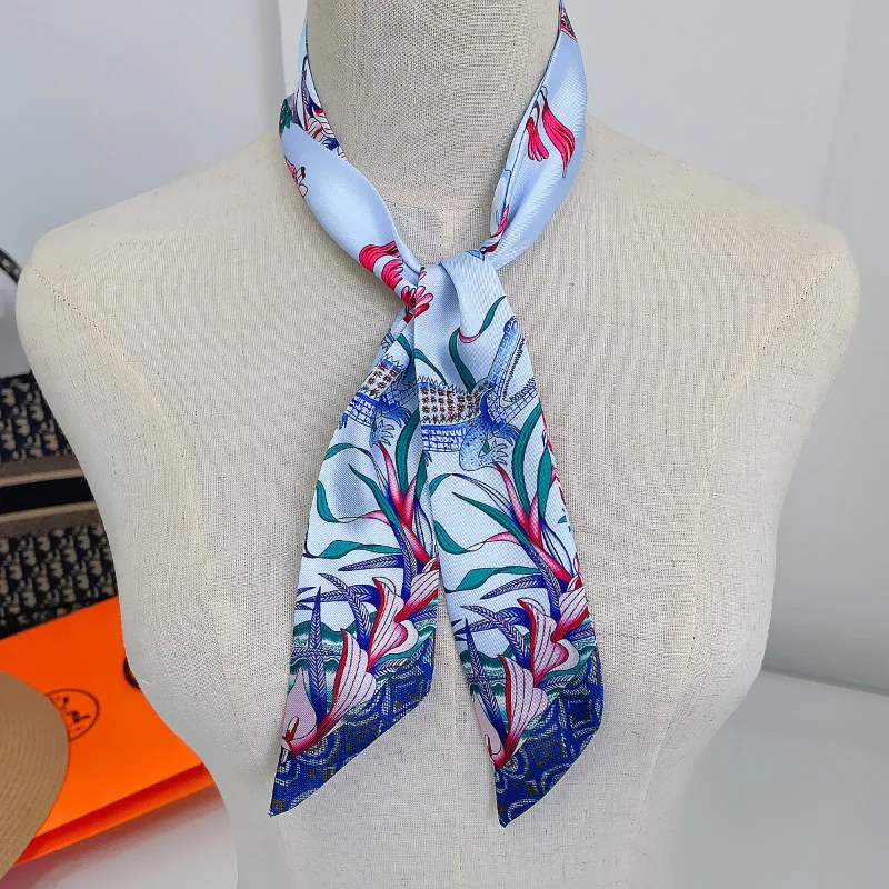 2024 Process Design Zebra in Flowers Women Scarf Luxury Silk Scarf Fashion Hair Headband Foulard Skinny Bag Scarves Neckerchief