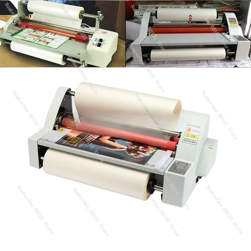 V350 Cold and Hot laminator Four Rollers Hot Roll Laminating Machine electronic temperature control Speed Adjustable 220v