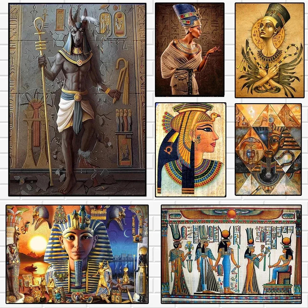 Ancient Egypt Mural Painting 3d Art Posters Print Anubis Pharaoh And His Maiden Canvas Painting Living Room Home Decor Picture