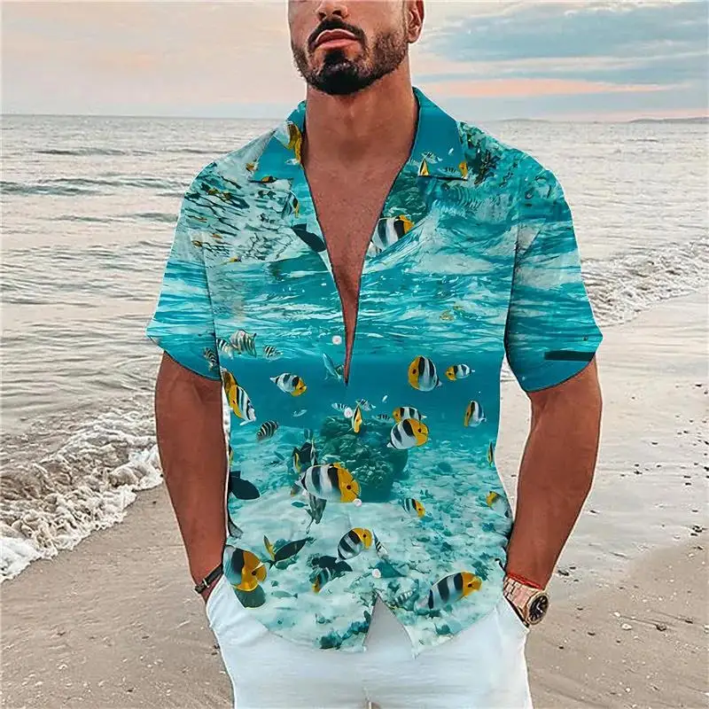 

2023 Summer Vacation Hawaiian Shirt For Men 3d Luxury Shirt Tropical Short Sleeve Oversized Sea Tops Tee Shirt Homme Camiseta