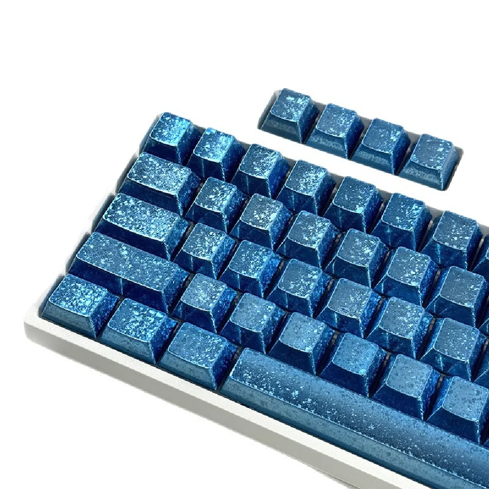KUXM Frost Blue PBT Teclas con textura de metal iluminadas con grabado lateral Perfil de cereza para Wooting60HE