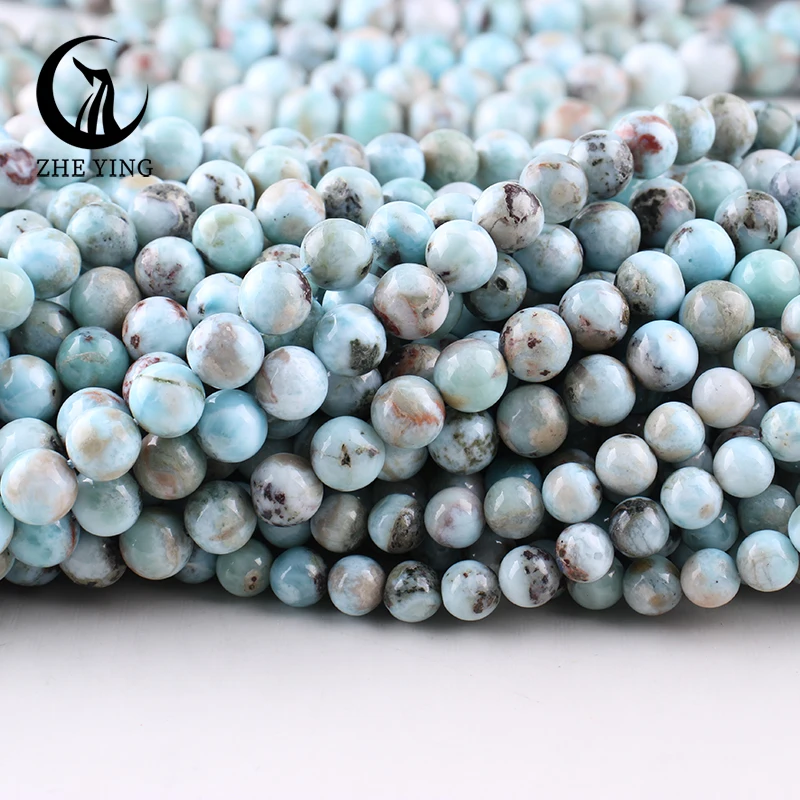 Zhe Ying, nuevas cuentas de piedra Larimar dominicano, cuentas de piedras preciosas naturales redondas sueltas para hacer pulseras, accesorios DIY