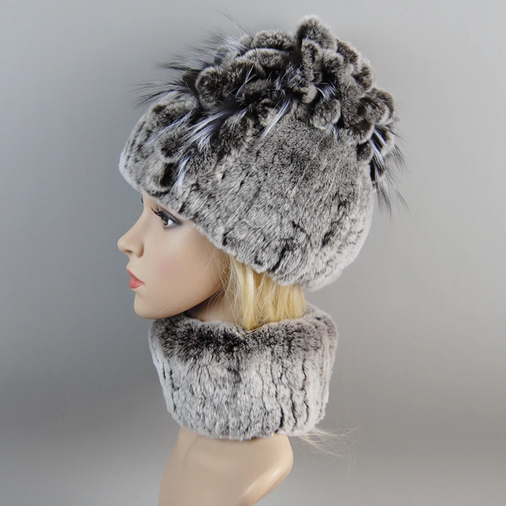 Bufanda de piel de conejo Rex para mujer, gorro de piel de conejo Rex 100% auténtico, sombreros de piel auténtica, gorro de piel Natural cálido,