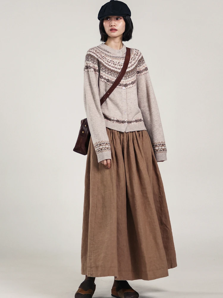 

Теплый шерстяной вязаный кардиган с цветочной вышивкой в винтажном стиле для женщин, осенне-зимний, прямого кроя, стандартный размер, длинный рукав