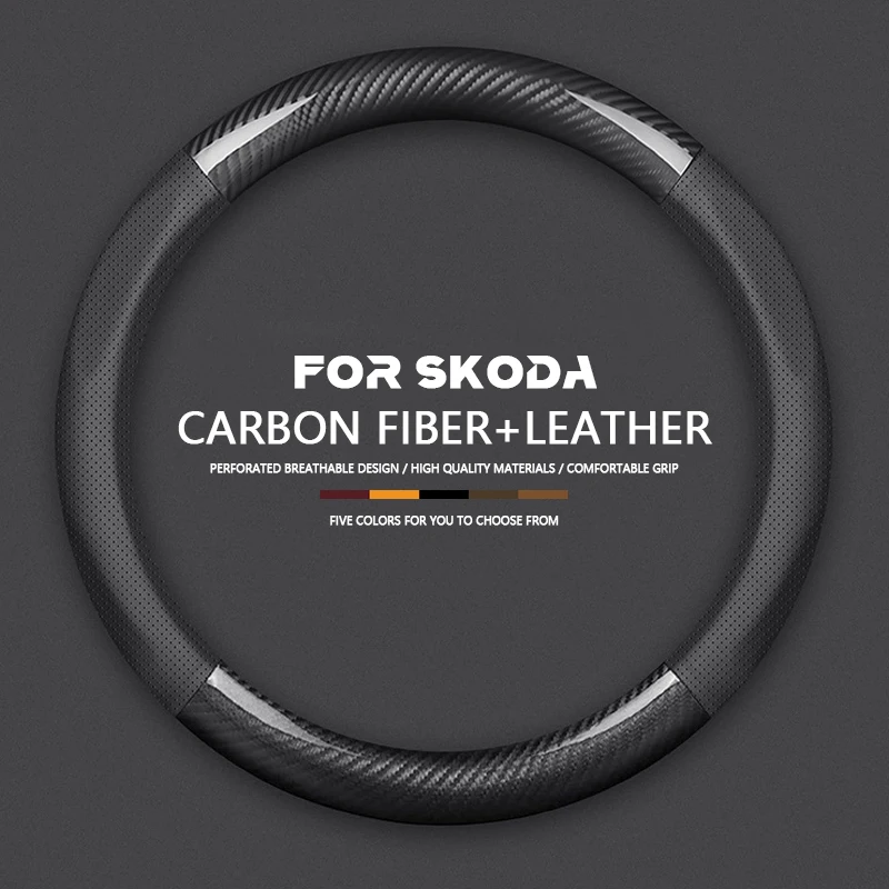 

Fits For Skoda Kamiq Kodiaq Karoq Yeti Octavia A8 Superb A7 Rapid Fabia Car Carbon Fiber Steering Wheel Cover Auto Accessories
