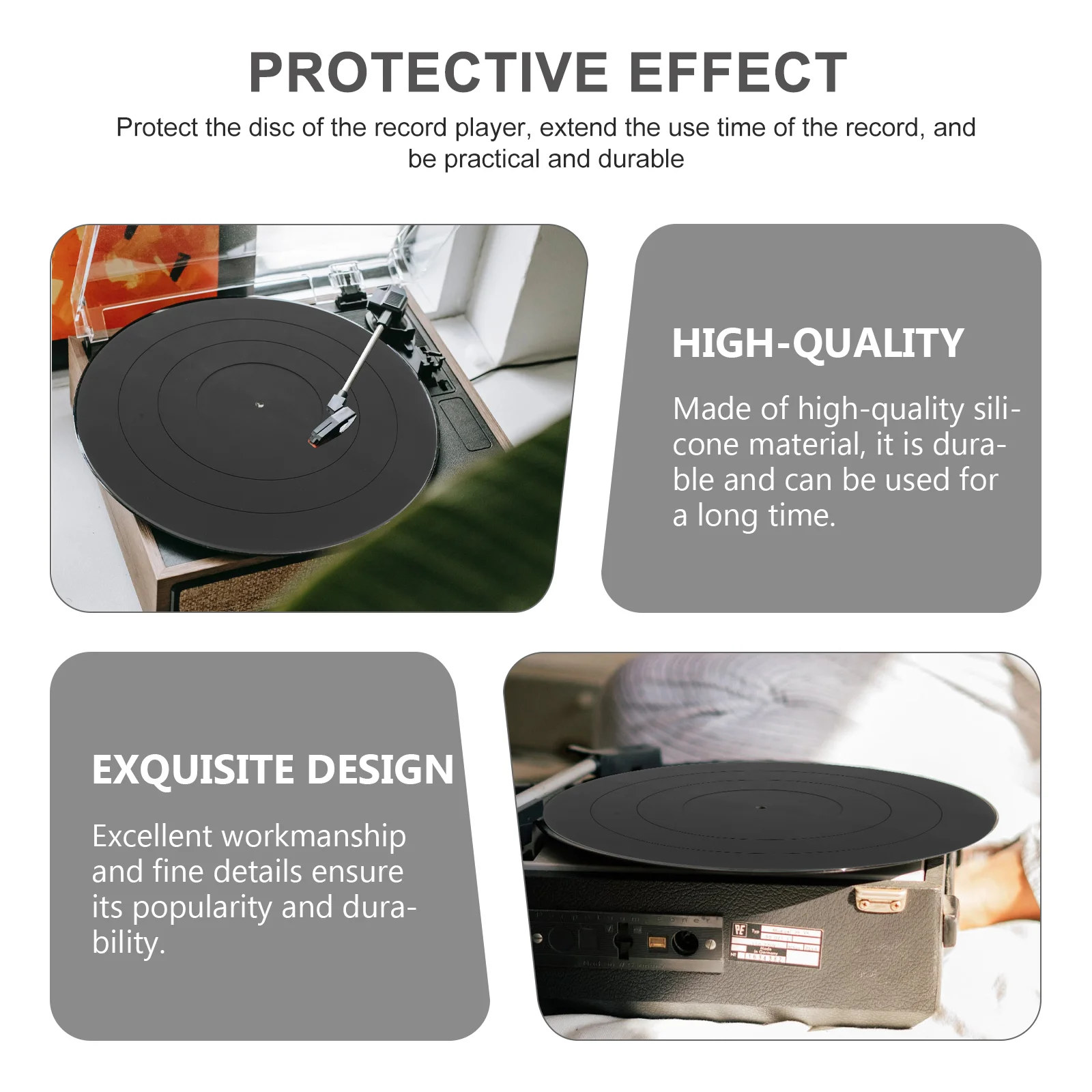 Silicone Record Pad Disc Protective Mat For Turntables Platter Accessories Vinyl Players Supply Anti Slip Black Pad