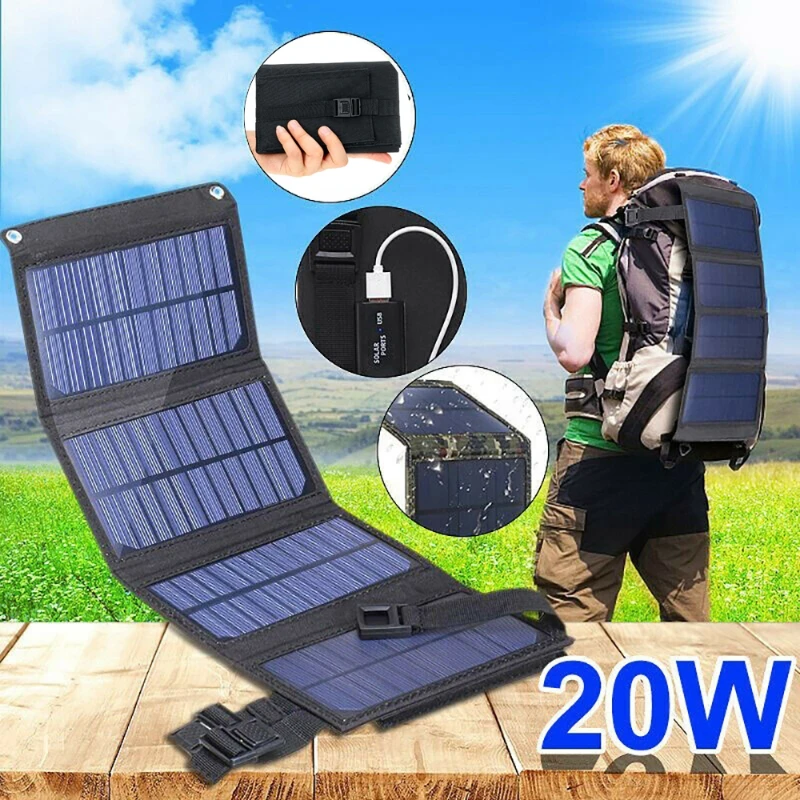 

20W 5V Portable Solar Panel Foldable Waterproof USB Port Charger for Phone Battery Outdoor Camouflage/Black
