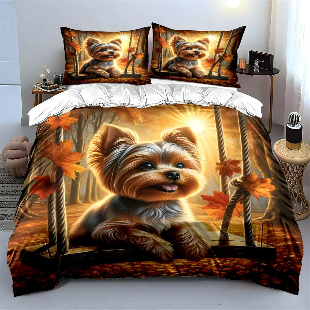 

"Autumn Swing Puppy Decor Set" Soft Skin-Friendly Bedding Set Includes 1 Duvet Cover And 2 Pillowcase, Gift