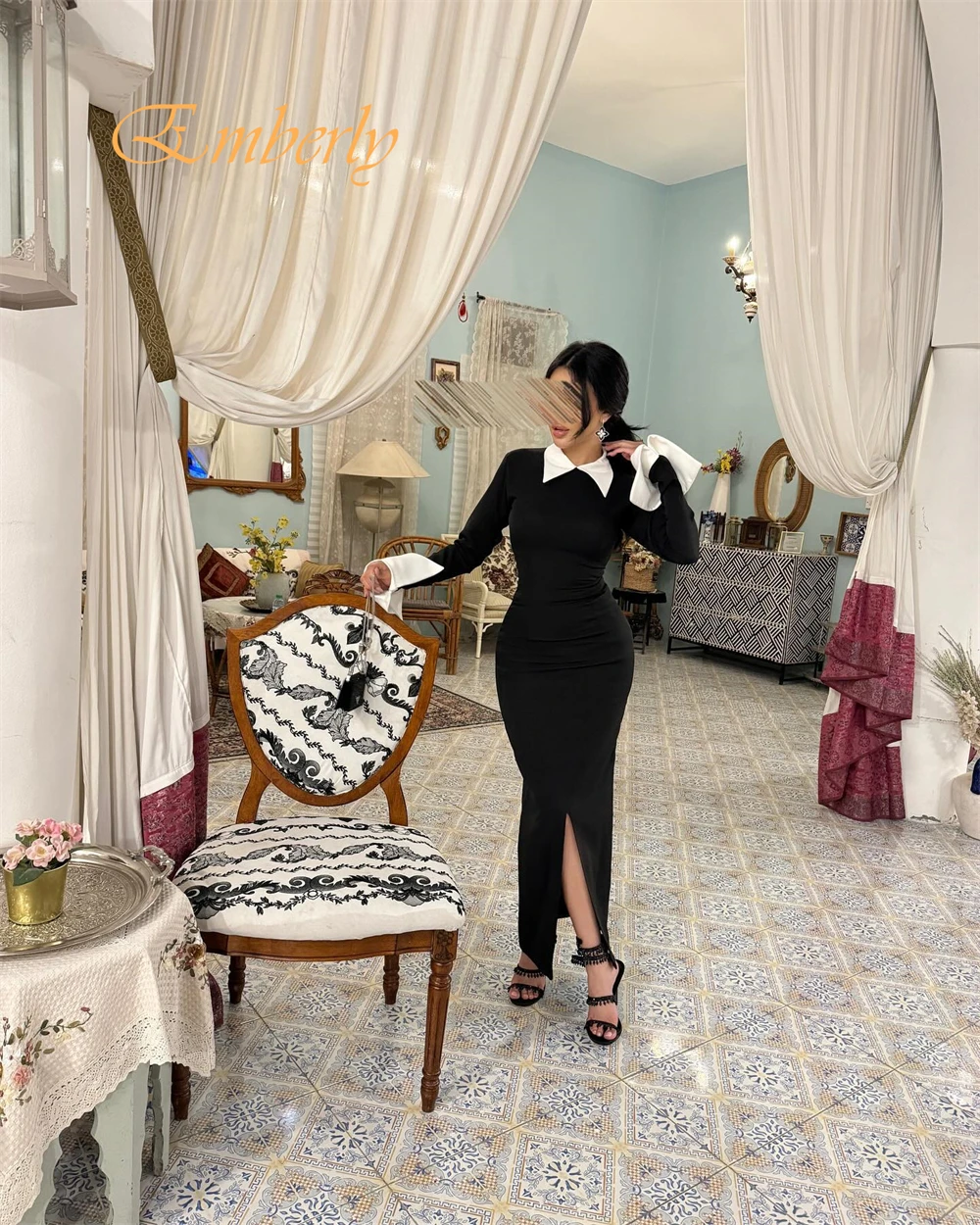 Vestido de noche elegante personalizado con cuello redondo y manga casquillo, Jersey de alta calidad, vestidos de fiesta de manga larga, vestidos de fiesta delicados