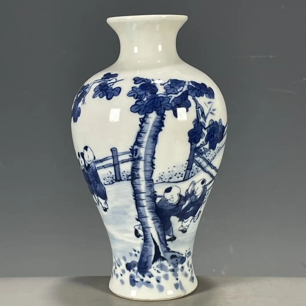 Blue and White Meiping Vase with Children-at-Play Motifs, Marked 
