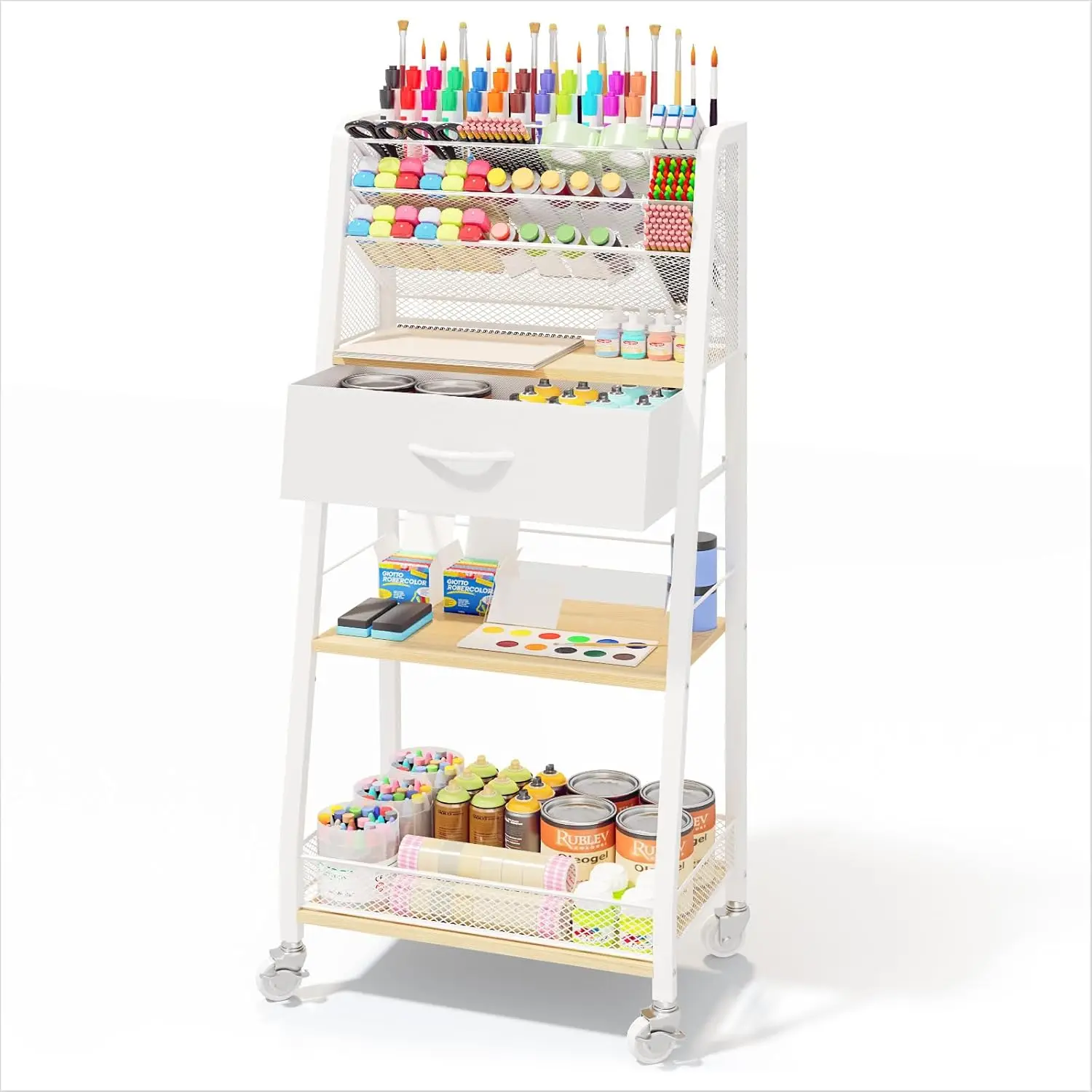 

3 Tier Rolling Cart with Drawer and Wheels for Art Supply Storage and Organization in Home Office or Studio