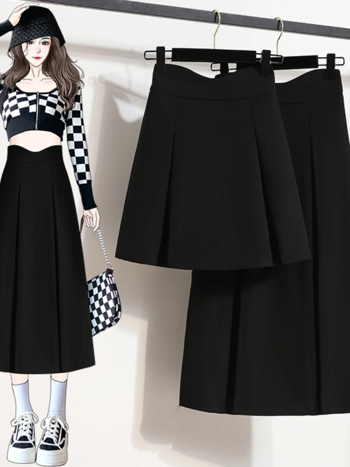 

Женская весенняя новая юбка А-силуэта больших размеров, скрывающая живот, для фигуры типа «груша», для полных женщин, длинная, с высокой талией, на молнии