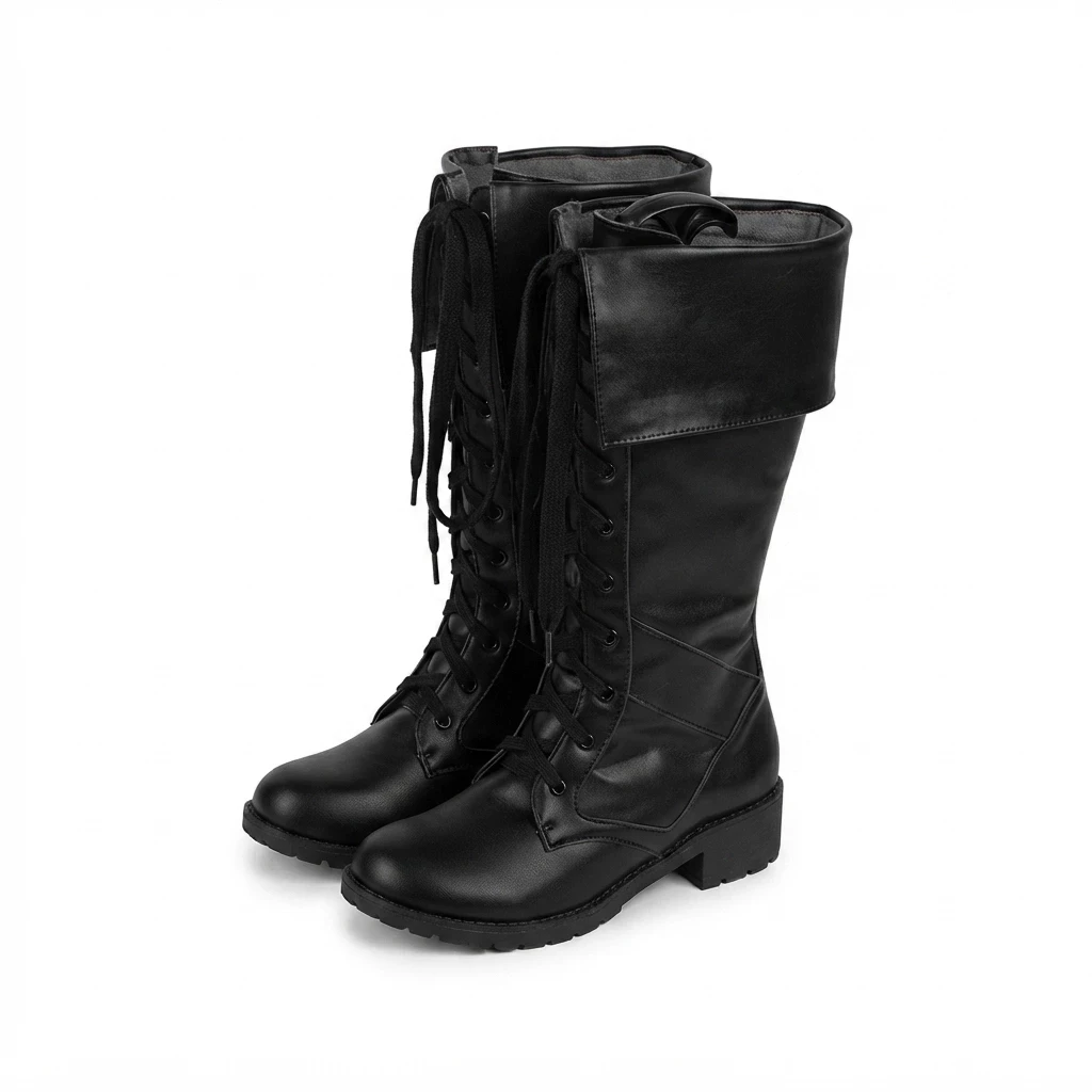 Street Fighter Cammy White Cosplay Shoes Game SF Handmade Faux Leather Black Boots Shoes