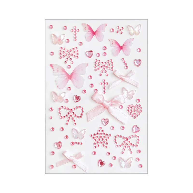 Autocollant 3D pour visage d'amour doux, 1 pièce, avec nœud rose et rouge, décoration de maquillage, Performance avec colle de support, autocollant sans trace *