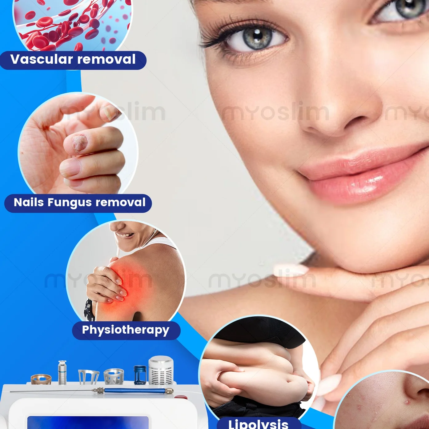 

Многофункциональный титановый ультразвуковой косметический аппарат для лифтинга лица, коррекции фигуры и омоложения кожи с несколькими насадками