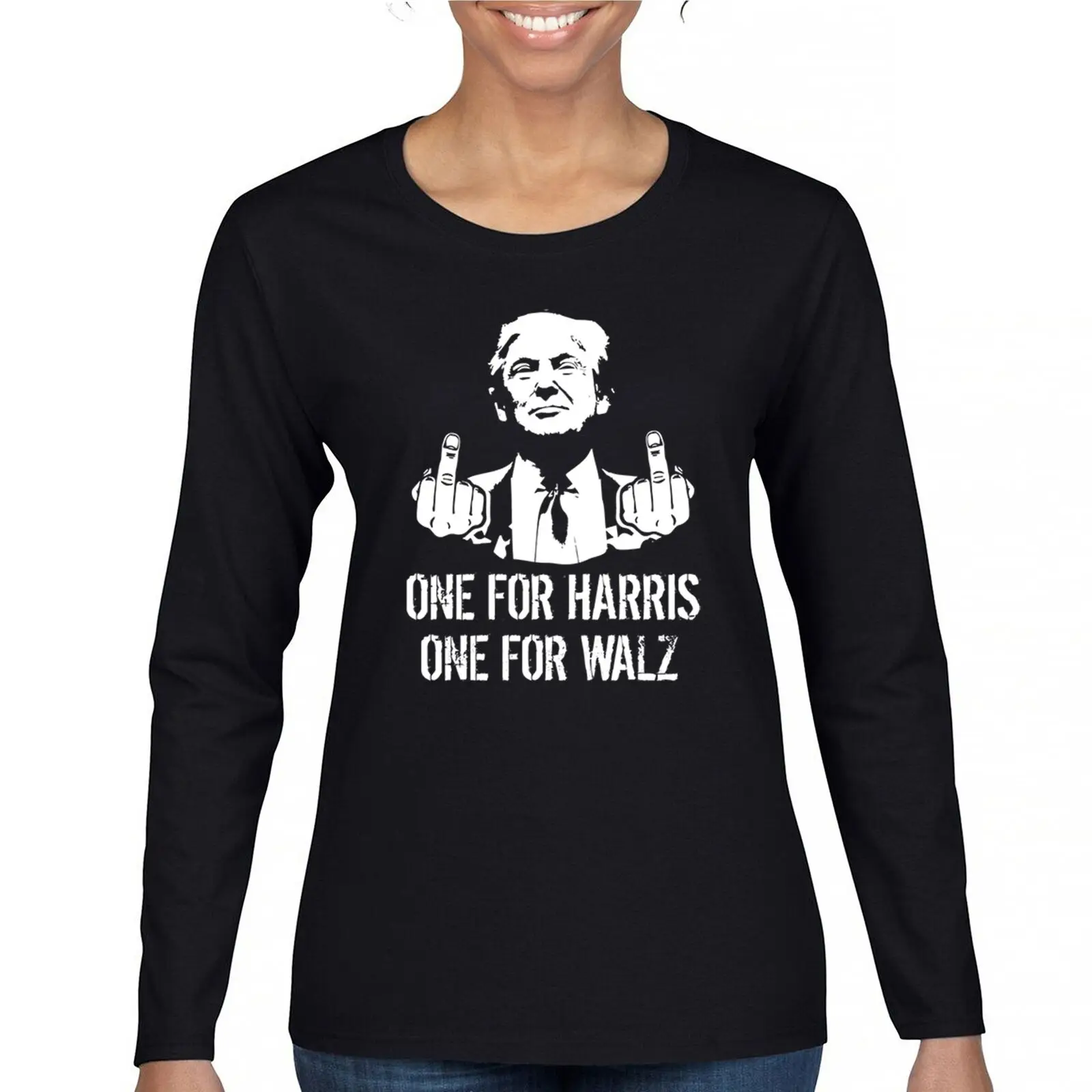 

Donald Trump One For Harris One For Walz Women's Long Sleeve T-shirt MAGA 2024