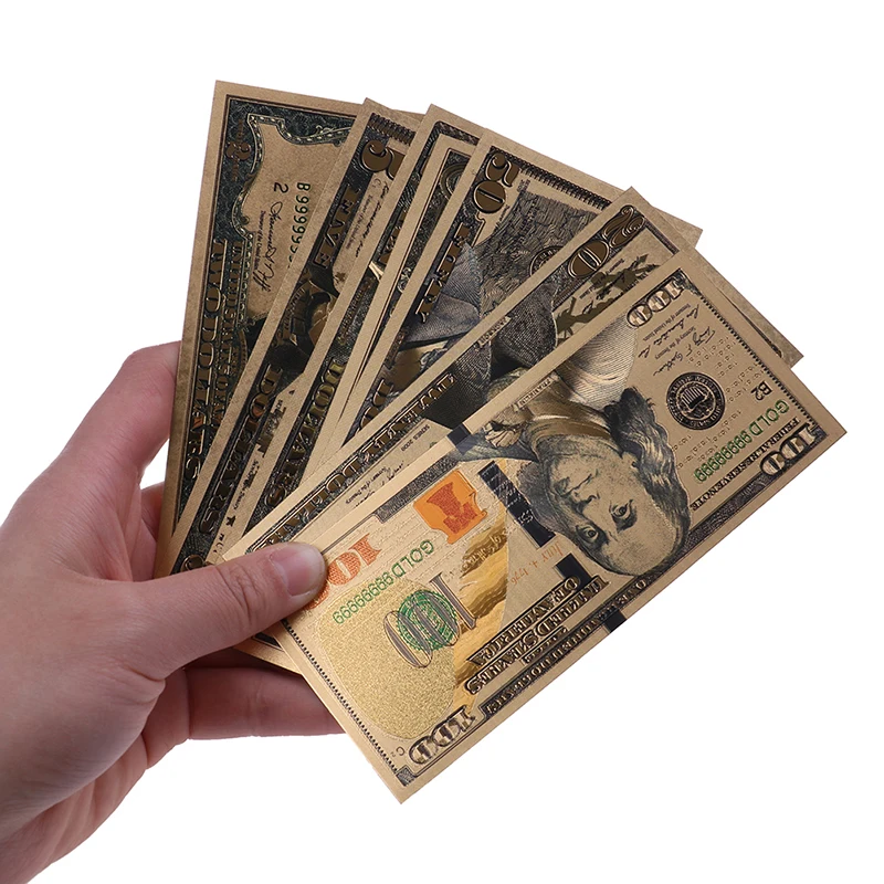 Papel de aluminio dorado conmemorativo, dólares de EE. UU., colecciones de billetes de dinero, 7 piezas por juego