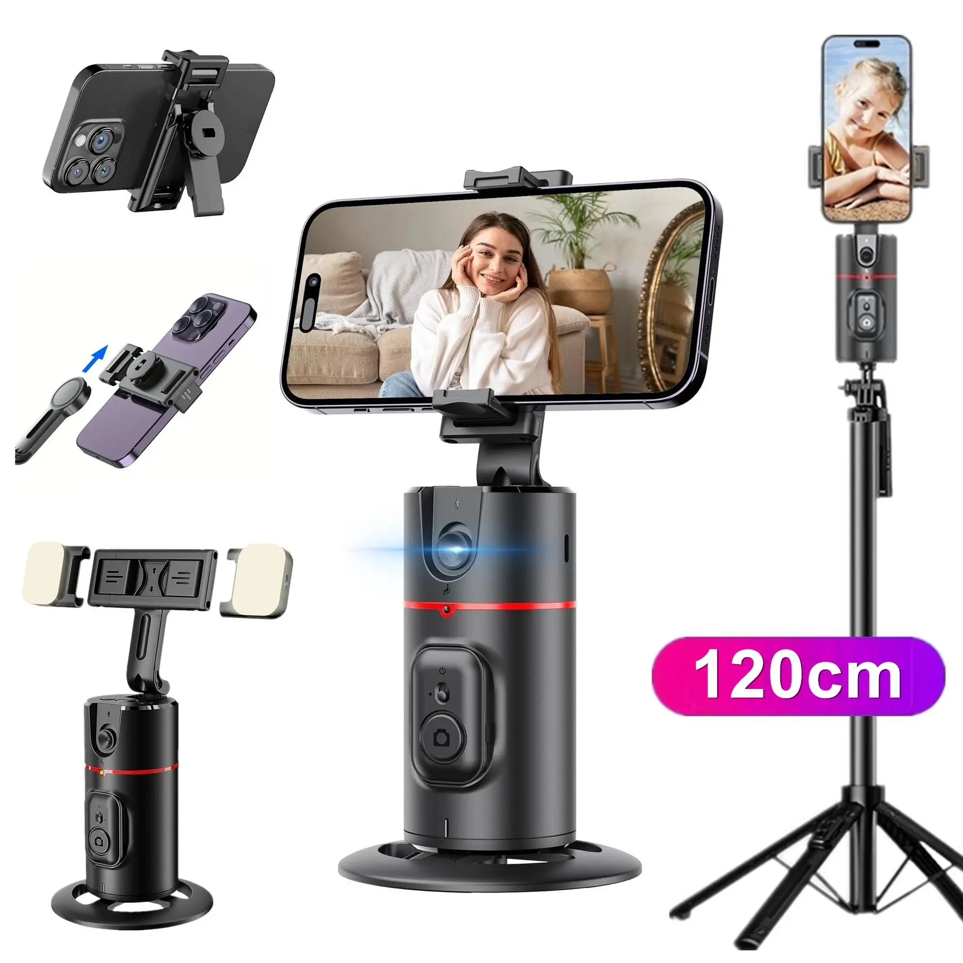 360°Rotation Auto Face Track Smartphone Holder Tripod Gesture Control Gimbals Stabilizer Selfie Stick for Mobile Live Streaming