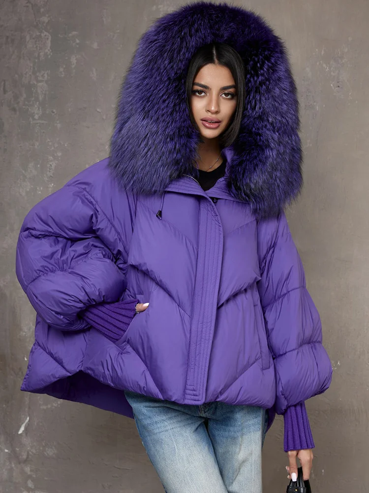 Frauen Winter Gans Unten Jacken Echt Fox Pelz Kragen Mit Kapuze Dicke Natürliche Waschbären Pelz Weibliche Outwear Warme Lose Puffer Mäntel