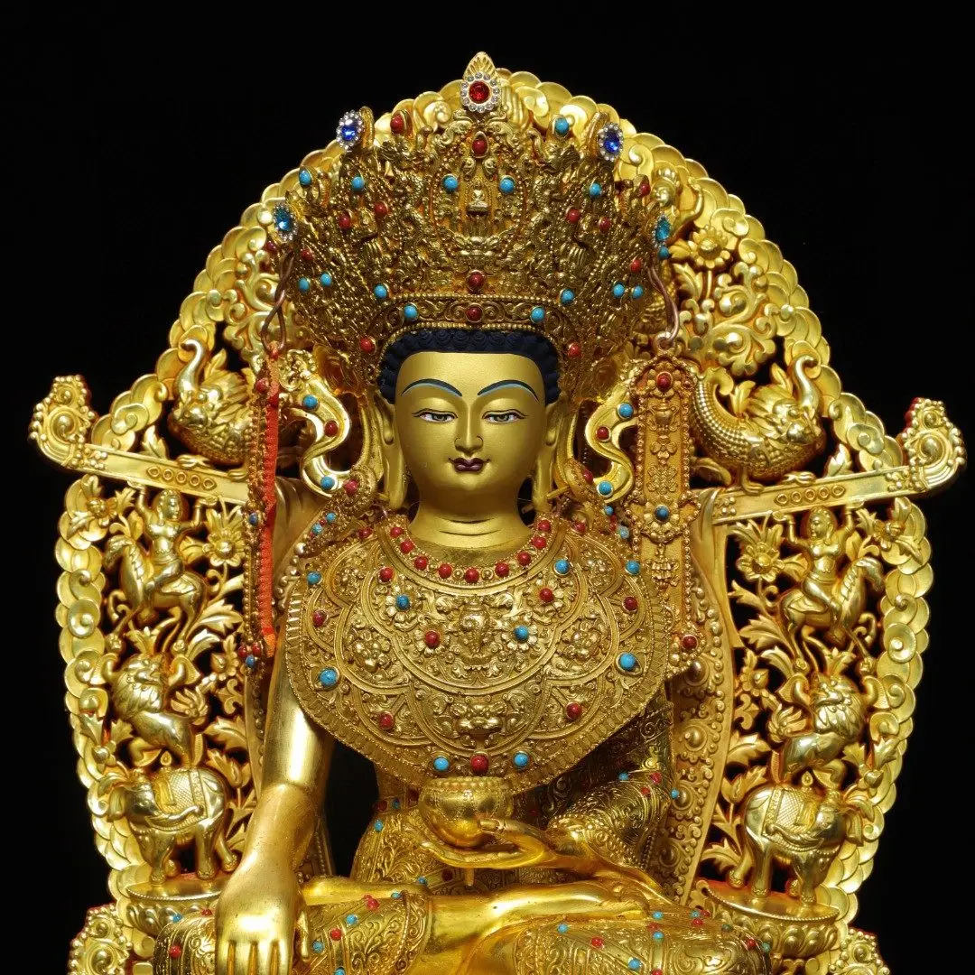Handmade Tibetan Nepalese Style Pure Copper Gold Plated Jowo Buddha Statue Home Altar Desktop Ornament Gift