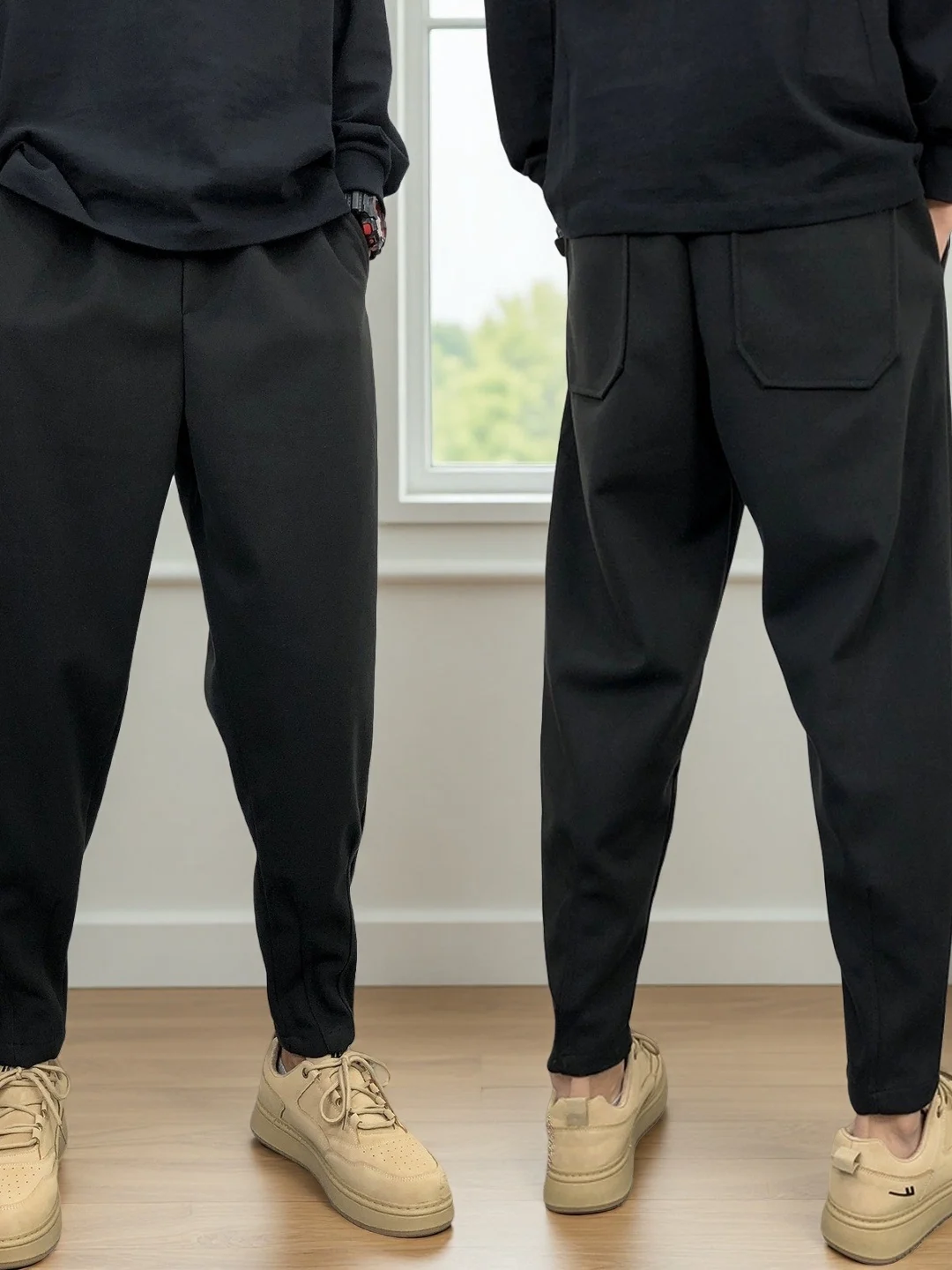 

High-End Men's Woolen Casual Pants Autumn Winter Loose Tapered Nine-Piece Pants Simple Color Maturi Lightweight