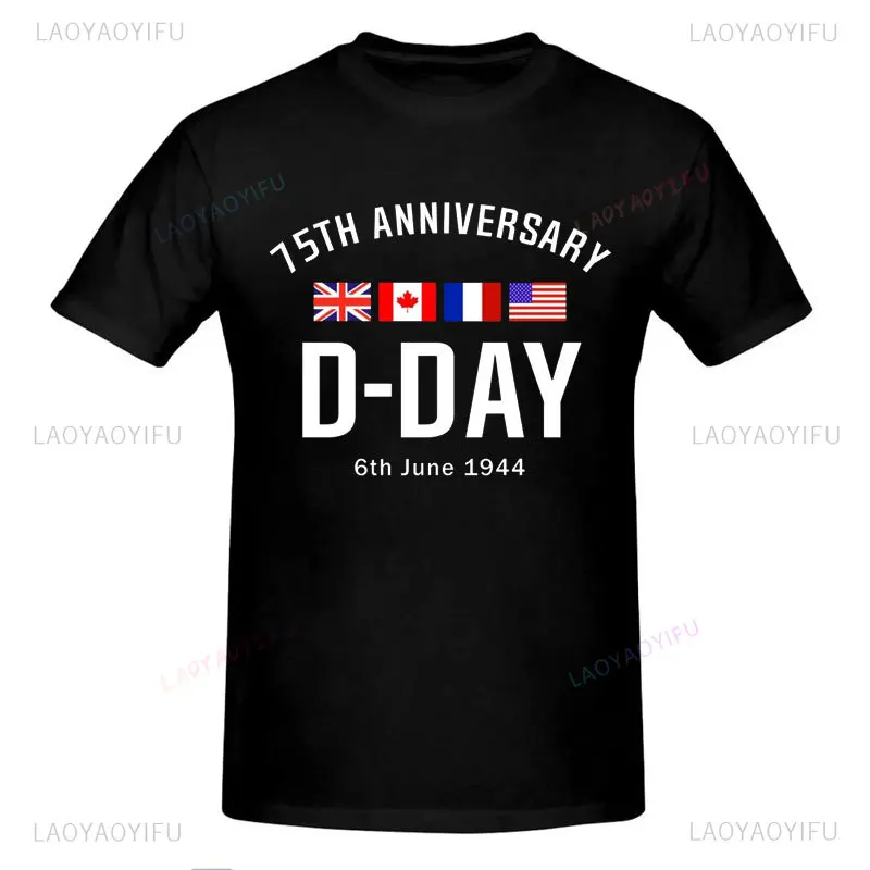 D-Day Men T Shirt Normandy Landings 80th Anniversary 1944 2024 UK Flag T-shirt Short Sleeves Unisex 100% Cotton Clothing