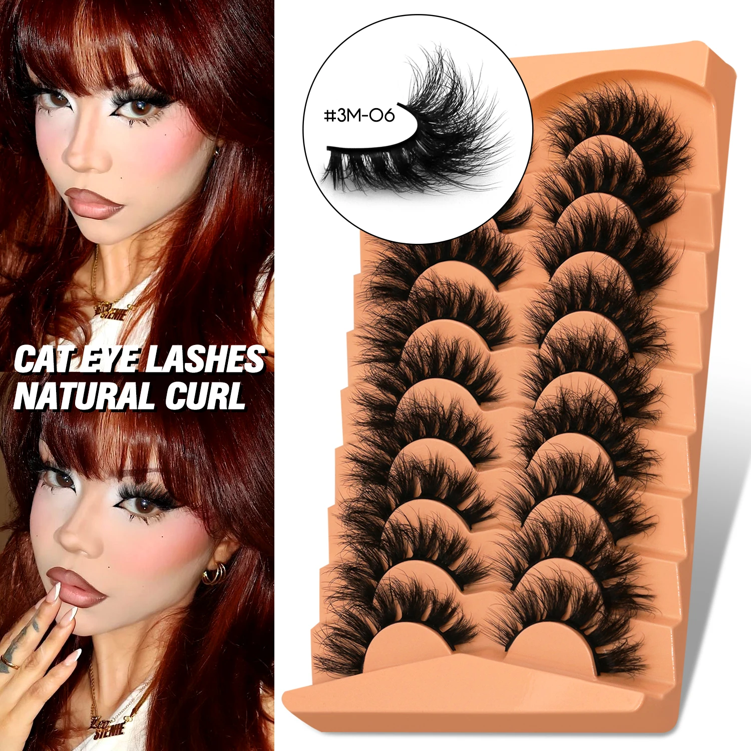 Lasvirey Puszyste Rzęsy Grube Rzęsy Kocie Oko Mieszane Style Rzęsy D Curl Miękkie, Delikatne Rzęsy 8D Objętościowe Sztuczne Rzęsy do Makijażu