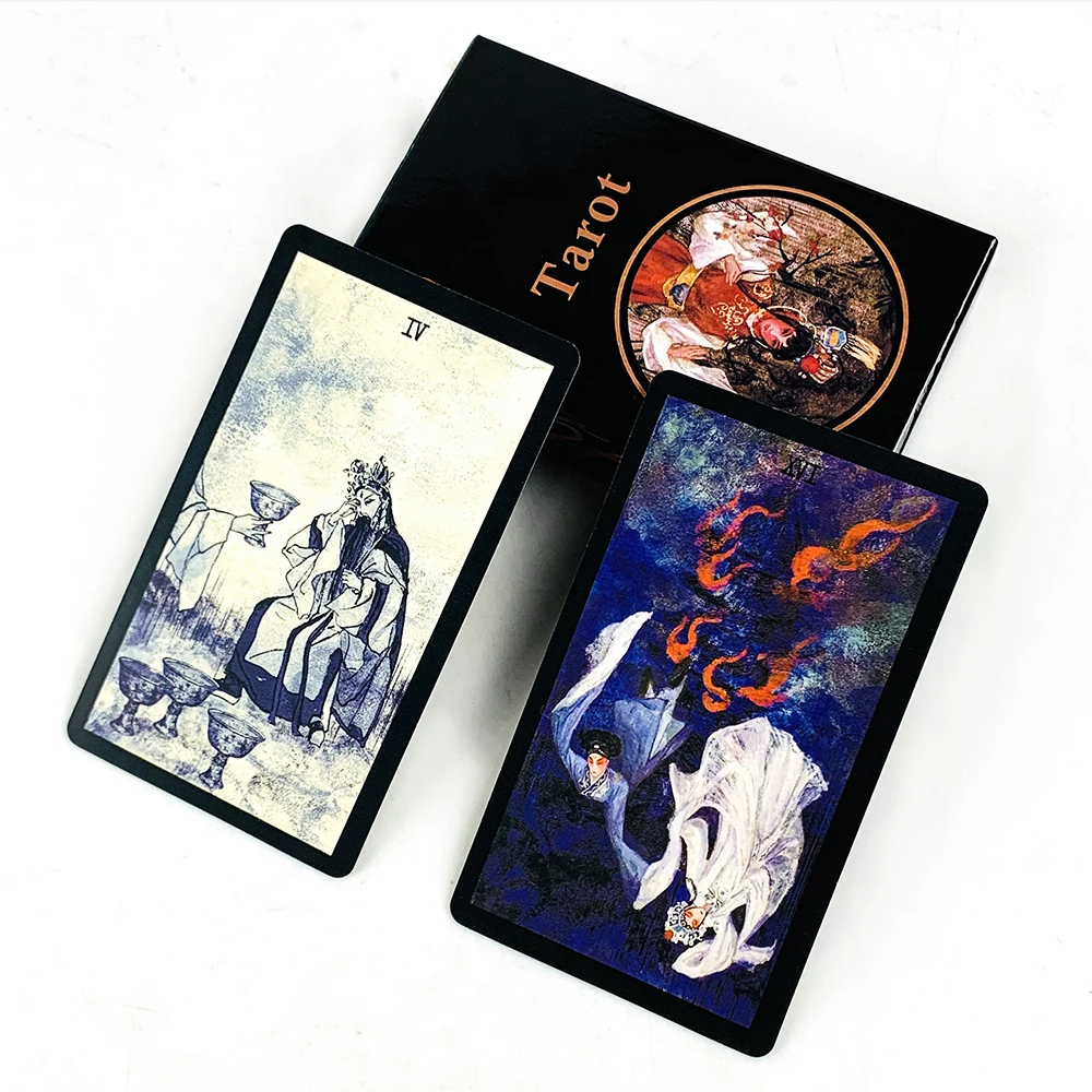 

New Chinese Opera Tarot Deck Black Border Unique Mystic Designs, High-Quality Cardstock, Perfect For Divination & Gift Giving