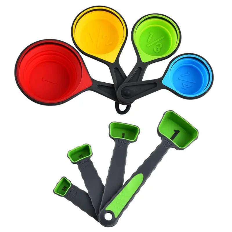 

AA05 Silicone Measuring Tools-8 Pieces Set Including Cups& Spoons-Collapsible& Portable For Travel