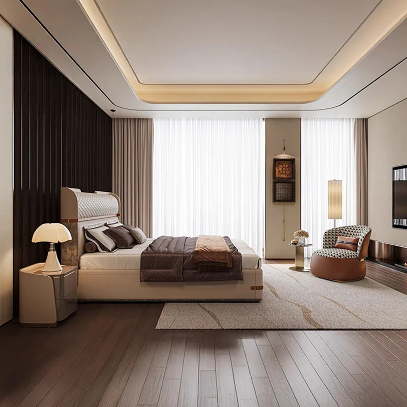 Factory Direct 2026 Storage Luxury Bed Double Frame Space Saving Platform Headboards Leather Bed Wooden Sleeping