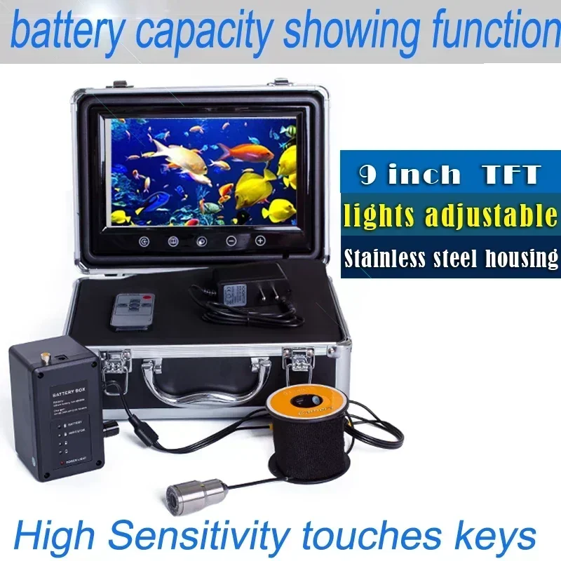 WF39 9inch LTD display Underwater Fish Finder Professional Fishing Video Camera 15M Cable Length with Carry Case