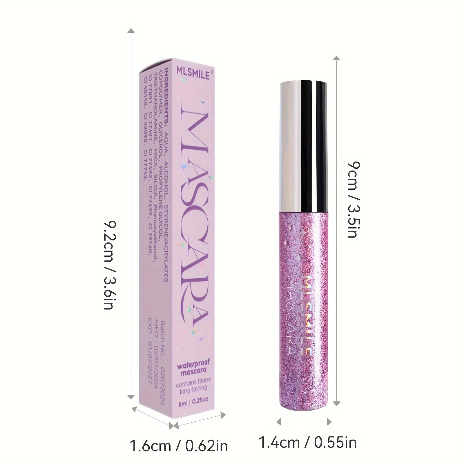 Colorful Glitter Mascara, Waterproof Long Lasting Thickening Lengthening Anti-Smudge Mascara, Tint Rich Color Sparkly Mascara